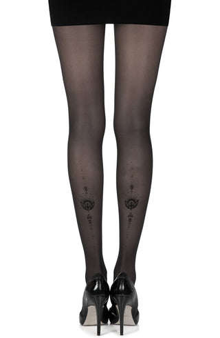 Zohara "Jewel In The Night" Black Sheer Print Tights