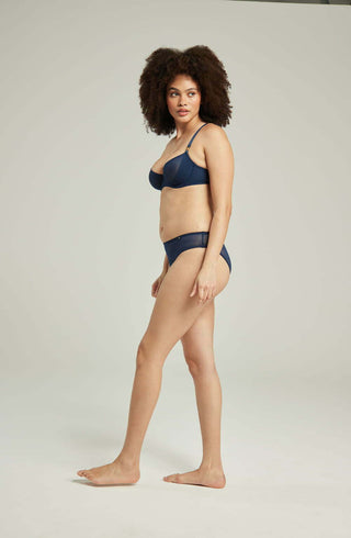 The Sheer Deco High Leg Brief Navy