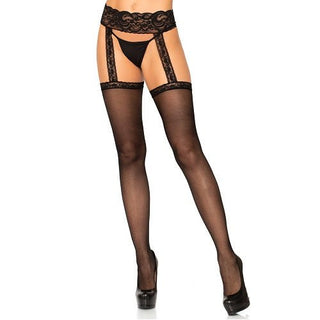 Leg Avenue Sheer Thigh High Stockings with attached Lace Garterbelt - Dr. Bear Inc